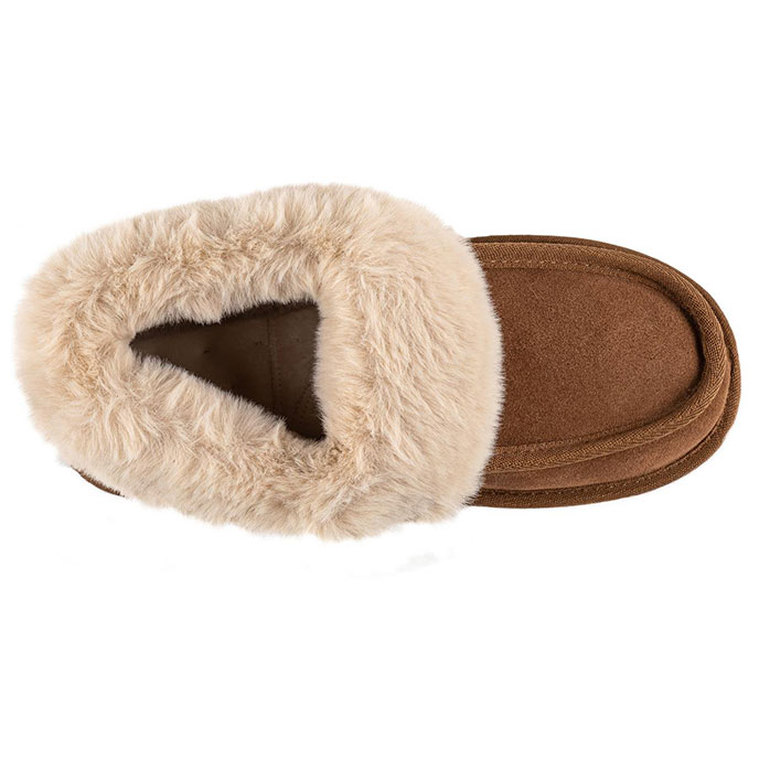 Isotoner Ladies Real Suede Moccasin Bootie Tan Extra Image 4